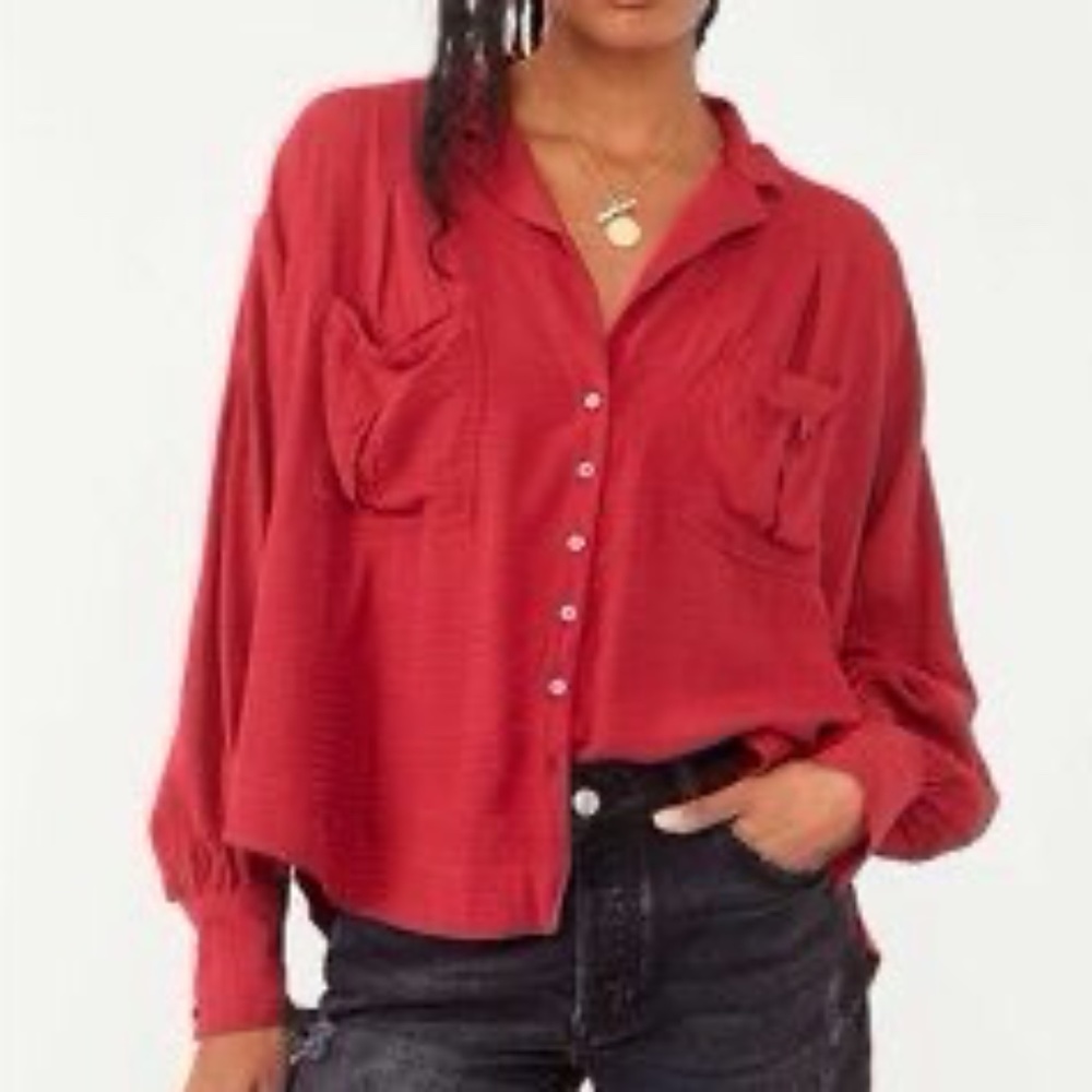 Free People Button-Front Oversized Blouse